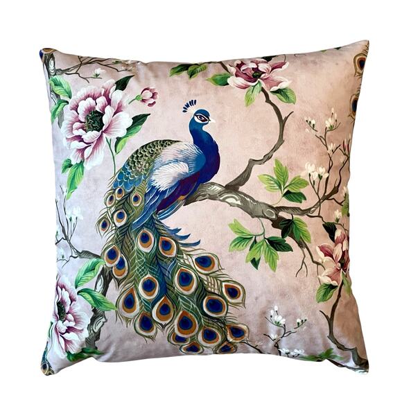 Austin Horn Classics Paradise Peacock 22in Decorative Pillow Velvet Finish NEW - Picture 1 of 16